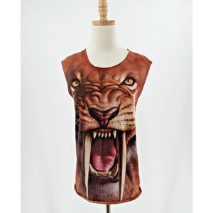 Mountain Lion All Over Graphic Custom T-Shirt Size Small Y2K 90s Cut-Out